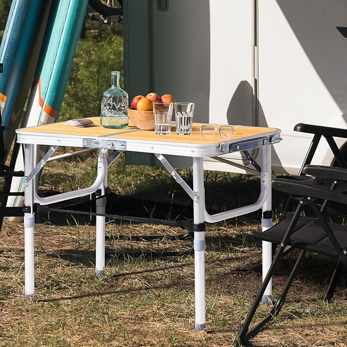 Outvita Folding Table 2FT Aluminum Camping Table with Storage Adjustable Height Picnic Table Lightweight for Carring Outdoor Party Events Beach