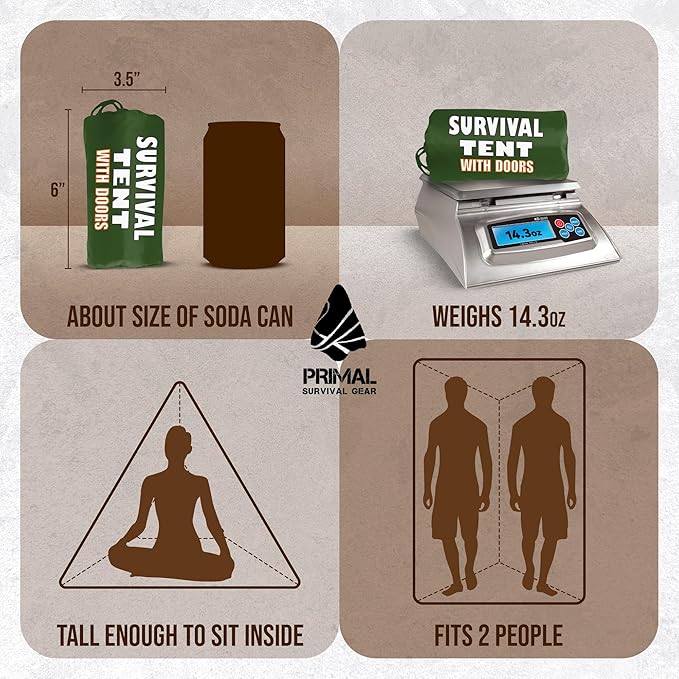 Orange Polyester Survival Tent with Doors - Compact Durable All-Season Shelter for Camping Hiking and Emergency Preparedness