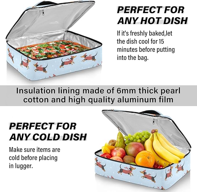Casserole Carrier Loveliness Cute DogsInsulated Casserole Carrier for Hot or Cold Food Thermal Lunch Tote for Potluck Parties Picnic Beach Fits 9 x 13 Inches Baking Dish