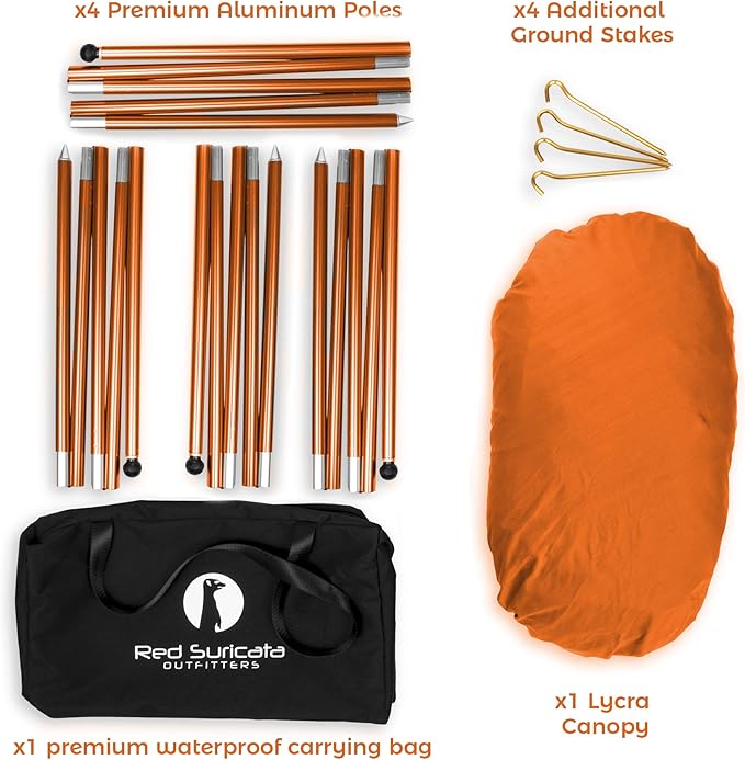 Red Suricata Family Beach Tent &amp Canopy UPF50 Sun Shade 4 Aluminum Poles Sand Shovel Medium Portable Sun Shelter (Medium Orange)