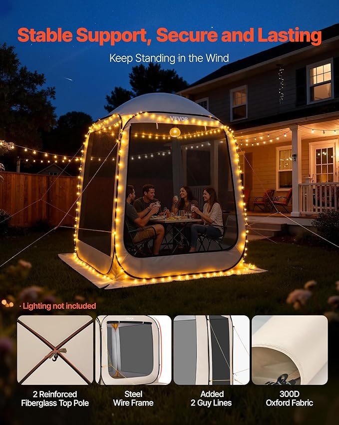 VEVOR 6 x 6 ft Pop up Screen House Tent 4-6 Person Portable Screen Gazebo with Carry Bag Netting Sides &amp Ground Stakes Quick Setup Screened Canopy for Garden Patio &amp Backyard and Outdoo