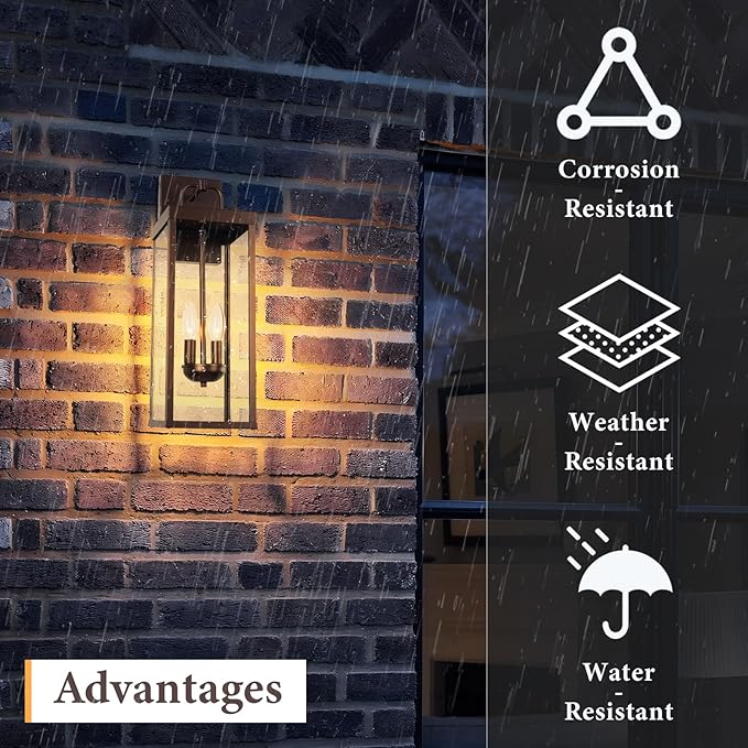 Outdoor Wall Sconce Light 20 Inch Tall Transitional Exterior Wall Lighting with Clear Glass Modern Outside Bronze Carriage Lantern Lamp for Front Porch Garage Garden Patio Corridor Doorway