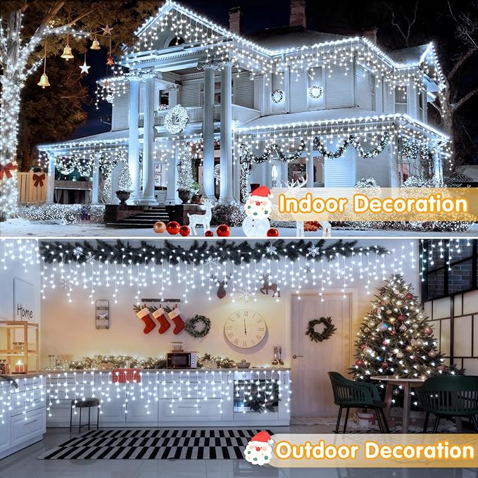 Hezbjiti Christmas Lights Decorations Outdoor 1600LED 164FT Ice Fairy Lights 8 Modes 320 Drops Fairy String Lights for Christmas Decor Eaves Party Yard Garden