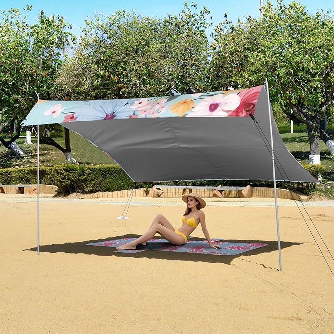 Flower FloralCamping Sun Shelters 9.2 x 10.5 FT Beach Canopy Tent Sun Shade with Carrying Bag for Camping Trips Fishing Backyard Fun or Picnics 21340012