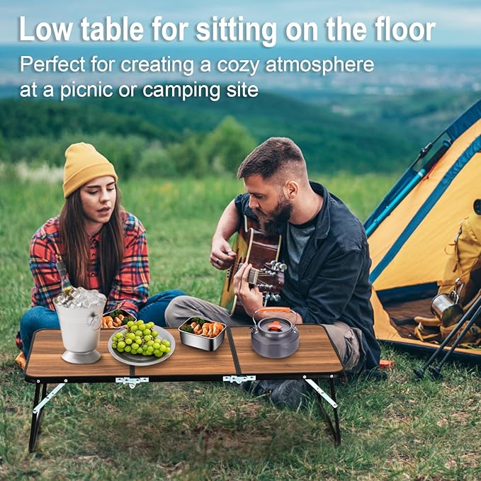 Folding Camping Table 3 Fold Portable Picnic Table with Aluminum Legs Lightweight Foldable Beach Table with Handle Outdoor Table for Camping BBQ Cooking Travel Patio Garden
