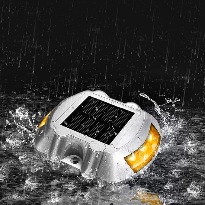 JIGUOOR Solar Deck Lights LED Driveway Lights Solar Powered Dock Light Outdoor IP68 Waterproof Road Markers for Step Sidewalk Stair Boat Garden Ground Pathway Yard (Yellow 14 Pack)