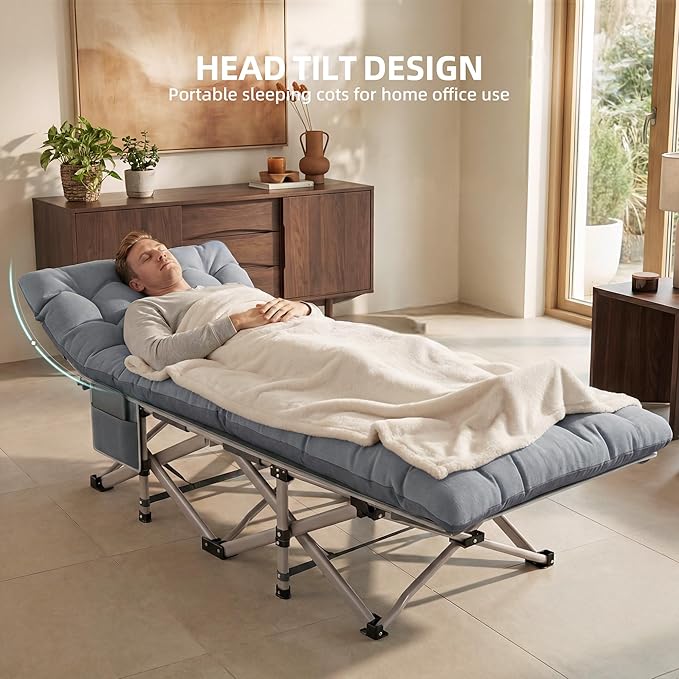 Camping Cot for Adults Heavy Duty Folding Sleeping Cot with Carry Bag Portable Camp Bed with Double Layer 1200D Oxford Fabric 10 Support Legs Travel Cot for Camping Beach Tent Home Office