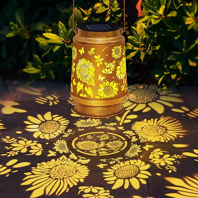 Sunflower Hanging Solar Lanterns Outdoor Waterproof with Shepherd Hook Birthday Gifts for Women Mom GrandmaGarden Decor Outside for Yard Patio Backyard Porch