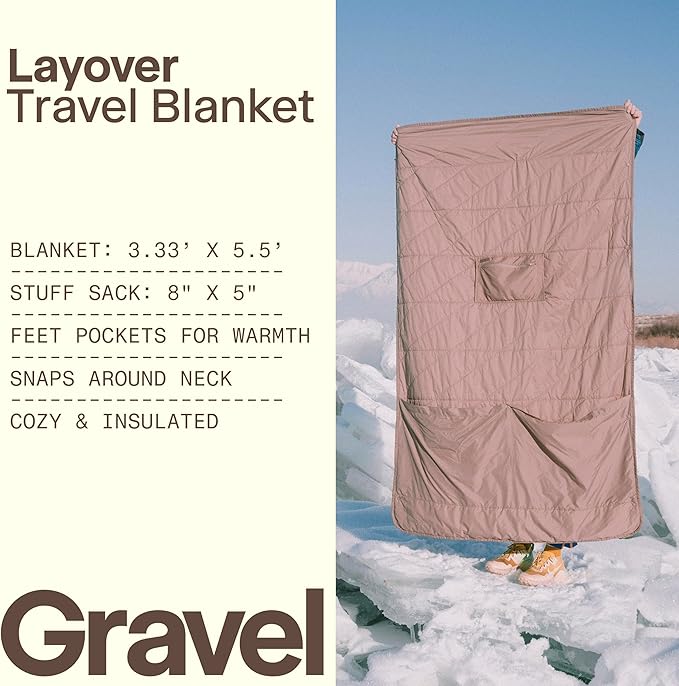 Gravel Layover Travel Blanket – Ultra-Light Compact Blanket for Camping and Outdoor Adventures - Down Alternative Portable Travel Blanket for Layovers &amp Road Trips (Quartz)