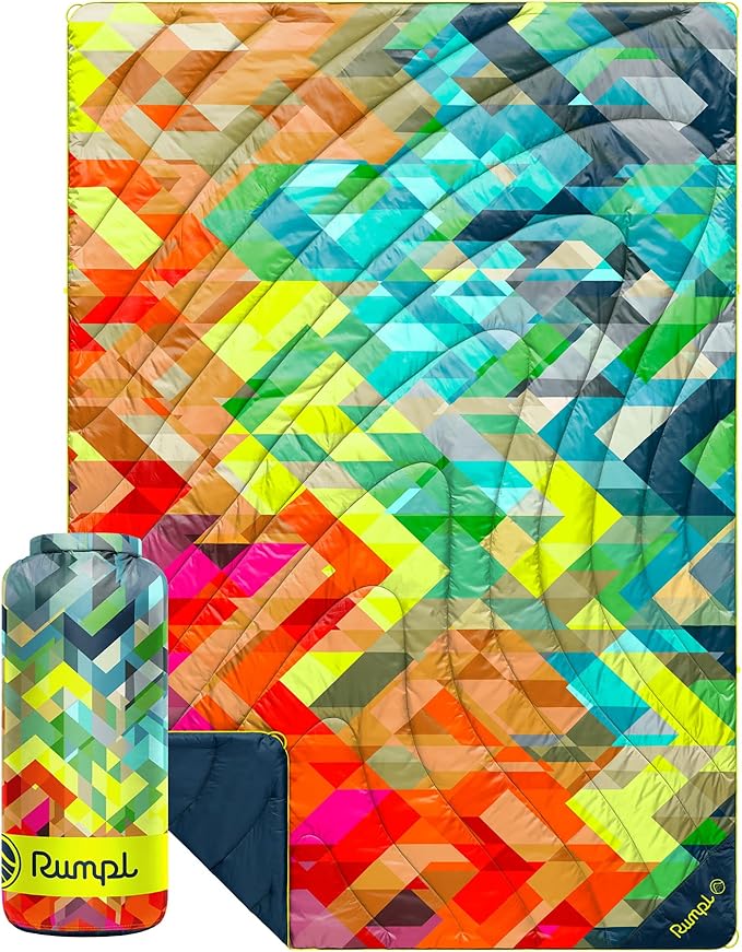 Rumpl Original Puffy Blanket - Warm Water-Resistant Camping Blanket with 100% Recycled Synthetic Insulation 52x75 Original Puffy V2 Geo Fresh