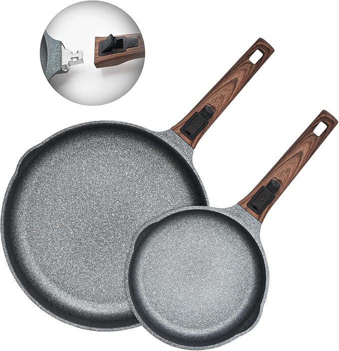 8 Inch and 12.5 Inch Smart Nonstick Frying Pan Set with Removable HandlesCast Aluminum and Anti-Scratch Sauté PansCompatible with All StovetopsDishwasher and Oven Safe