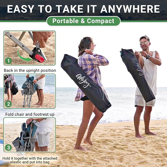 #WEJOY 2-in-1 Reclining Camping Chair Lightweight Folding Camping Chair with Adjustable Backrest &amp Footrest Camping Lounge Chair with Headrest Cup Holder Storage Bag for Beach Lawn Concert