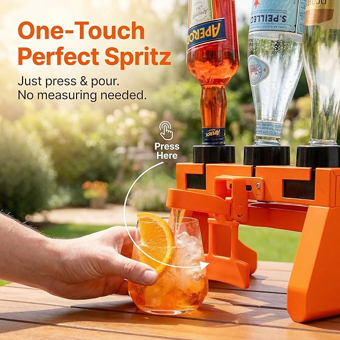 Aperol Spritz Cocktail Proportioned Mixer Dispenser - Precision 2:1:1 Ratio for Prosecco/Sekt Water &amp Aperol - Essential Home Bar Tool with 4 Valves &amp Pre-Installed Handle (Aperol Spritz)