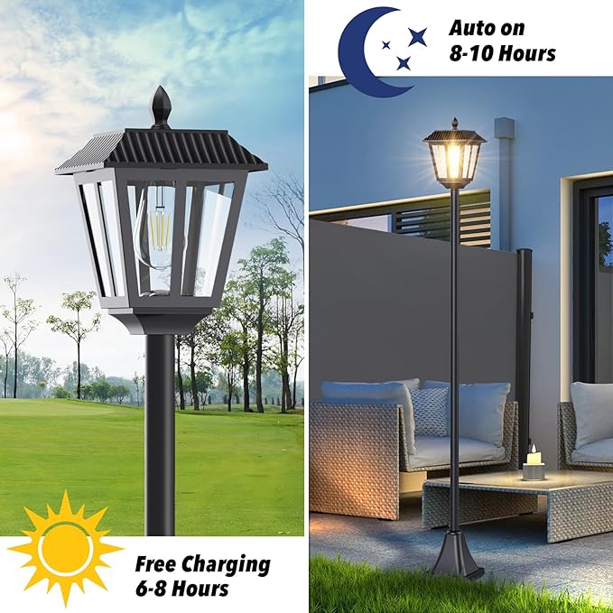 68 Solar Lamp Post Light Outdoor - 3000K Warm White IP45 Waterproof Post Solar Lights Outdoor Pole Lights Decorative Lamp for Yard Garden Patio Lawn Pathway Driveway Front/Back Door (2PK)