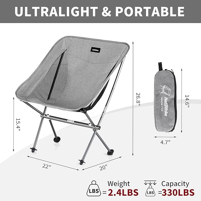 Naturehike YL05 Camping Chair Ultralight Portable Camp Chair with Storage Bag Compact Folding Beach Chair for Backpacking Hiking Fishing Picnic