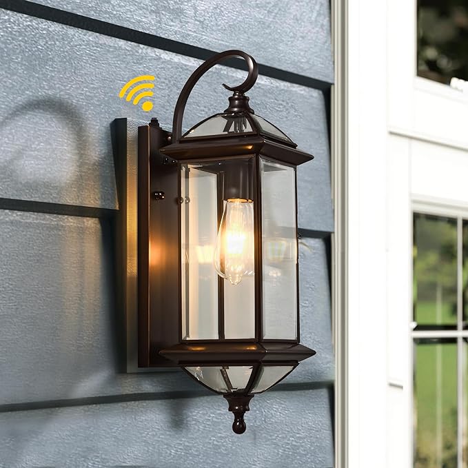 20''H Dusk to Dawn Sensor Outdoor Lighting Copper Large Porch Light Wall Mount with Tempered Glass Exterior Light Fixture for GaragePorchPatioOil-Rubbed BronzeE26 Socket1 Pack