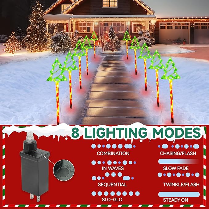 Outdoor Christmas Decorations Lights 5 in 1 Candy Cane Christmas Tree Lights with 8 Modes Christmas Pathway Lights Outdoor Waterproof LED Christmas Outside Lights for Yard Path Garden Decor