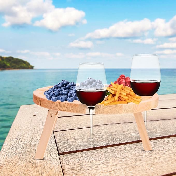 ARTIBETTER Portable Outdoor Folding Table Small 24x11 Wood Party Food Wine Table for Picnic Beach Camping Foldable Storage and Serving Desk