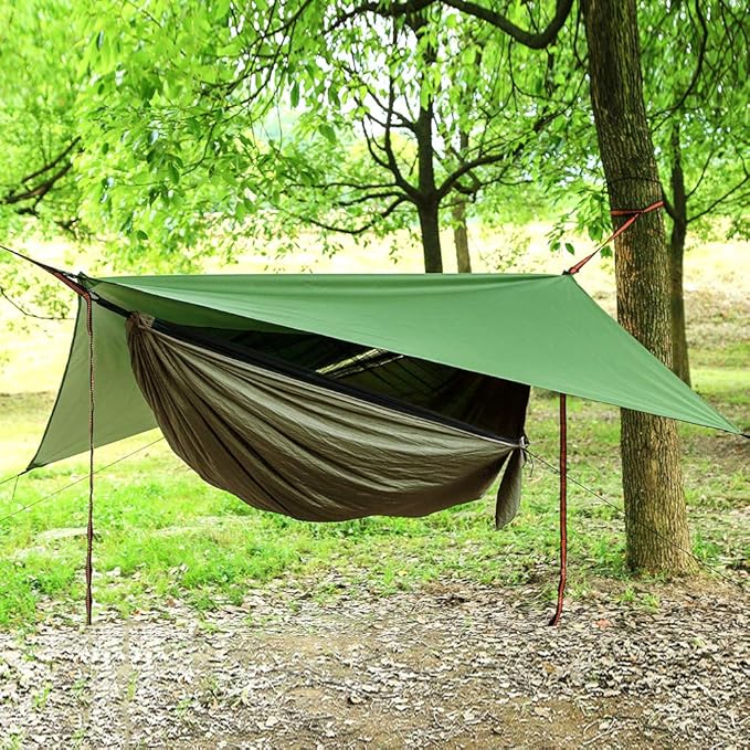 YCD Portable Camping Hammock SetSingle Double HammockInsect-Proof netRain Fly Tarphigh-Strength Parachute Cloth HammockBackpack Hiking Courtyard Outdoor Activities.