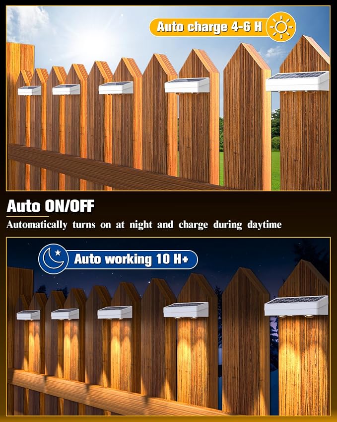 Solar Fence Lights 12 Pack 50 Lumens Outdoor Fence Solar Lights with 12 Modes RGB Color Glow LED Solar Lights Outdoor Waterproof for Patio Backyard Deck Fence Railing.（White Shell）