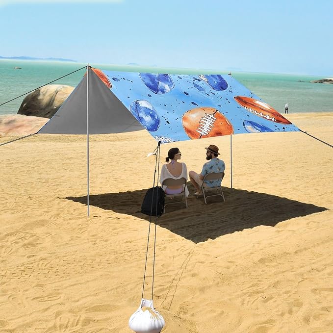 Tile Red Blue Football Tile Pattern Camping Sun Shelter Beach Tent Portable Beach Sun Shade Outdoor Canopy for Camping Trips Fishing Picnic