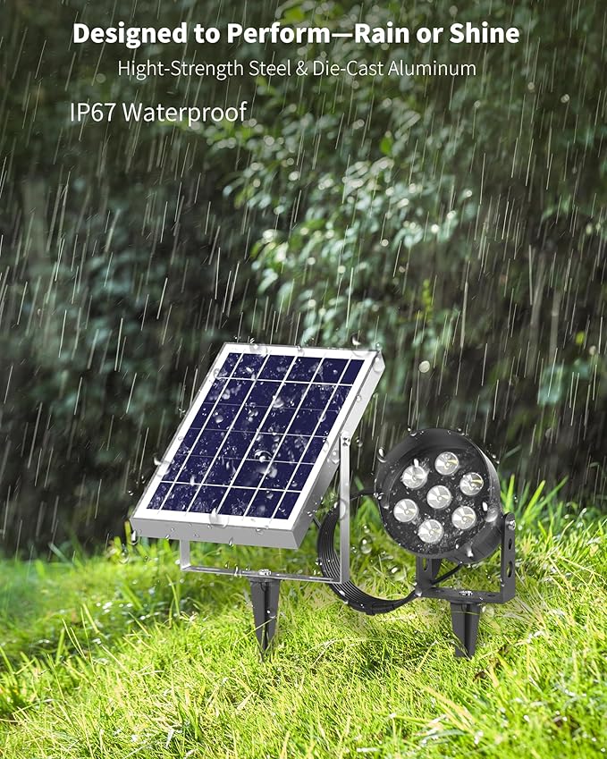 Ofuray Solar Spot Lights Outdoor RGB Color Changing with 8 Lighting Modes IP67 Waterproof Landscape Lights 9.8ft Cable 5200mAh Power Dusk to Dawn Solar Spotlights for Flag Garden &amp Outdoor Déc