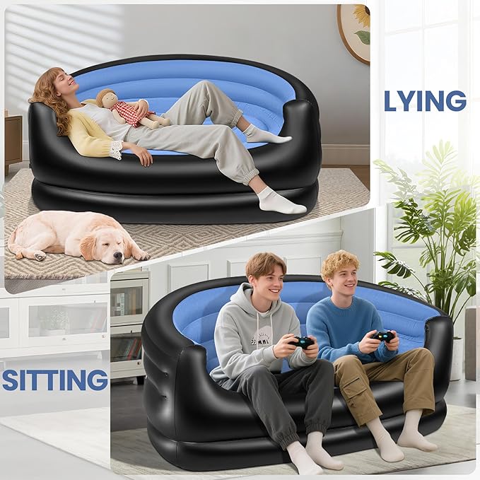 LanSuper Twin Size Inflatable Couch Blow up couch with PumpFlocked Surface Inflatable Chair for Adults Portable Air Sofa Inflatable Couch Waterproof Air CouchComfortable Blow up Couch for Camping