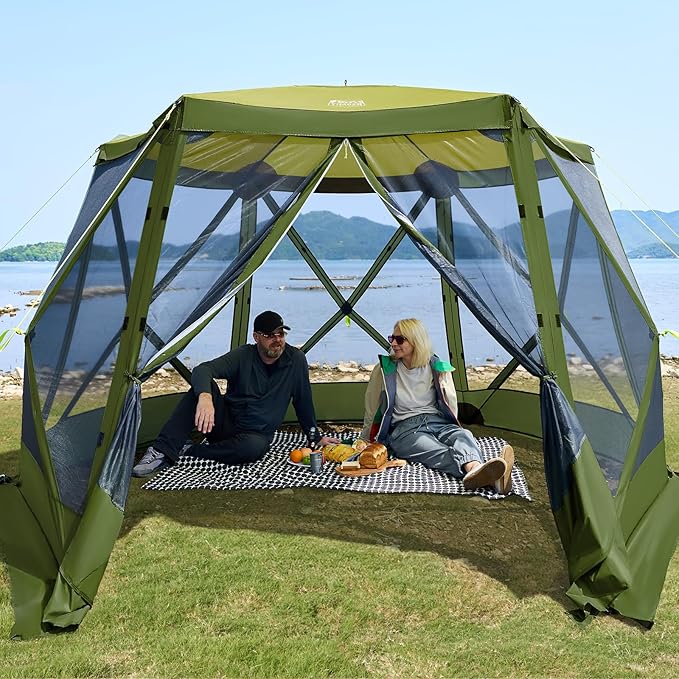 TIMBER RIDGE Easy Pop Up Gazebo Canopy Tent for Camping 11.5 X 9.8 Ft Portable Instant Screenhouse Pop Up Screened in Canopy with Netting for Backyard Patio Outdoor Tailgating Picnics Green