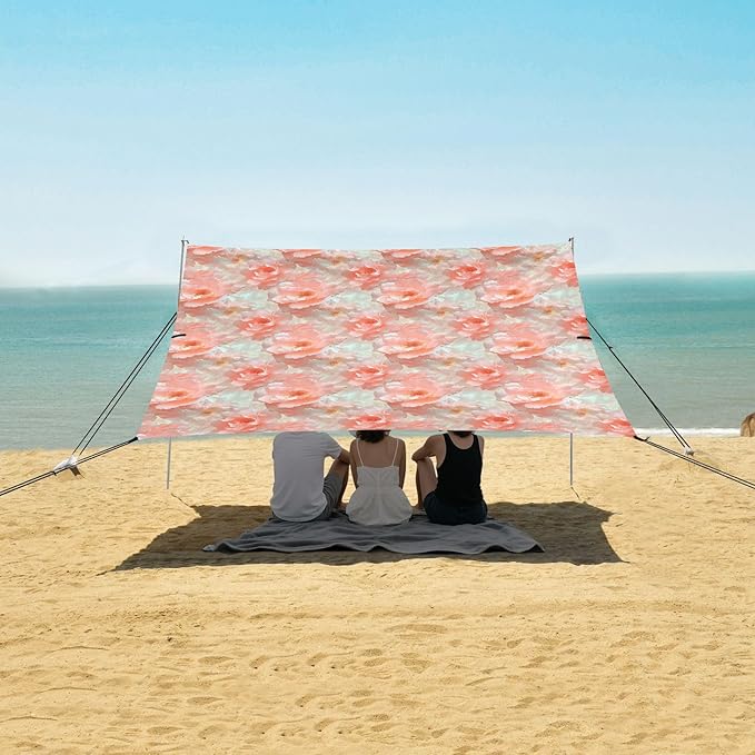 ALAZA Dreamy Rose Flowers Floral Beach Tent Sun Shelter UPF50+ Protection Beach Shade Canopy w/ 4 Sandbags for Outdoor Camping Fishing Backyard Fun Picnic 10x9 ft