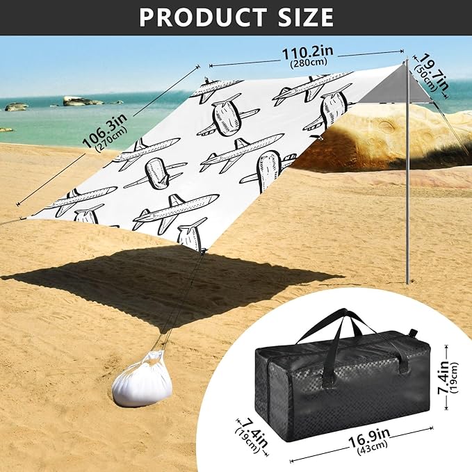 Airplane Camping Sun Shelter Beach Tent Portable Beach Sun Shade Outdoor Canopy for Camping Trips Fishing Picnic