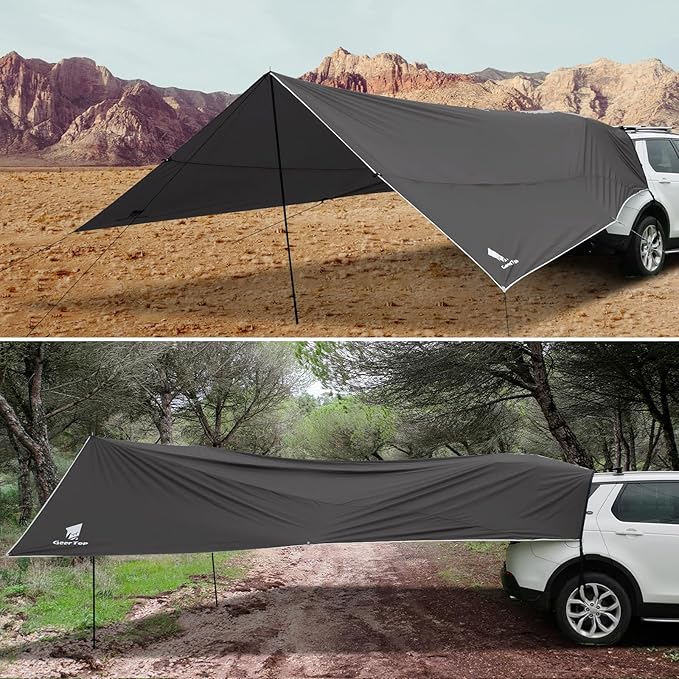 GEERTOP Large Car Awning Tarp for Camping Backpacking Tarp SUV Tailgate Truck Canopy Sun Shade Waterproof Outdoor Rear Vehicle Awning Shelter for Van MPV Campers