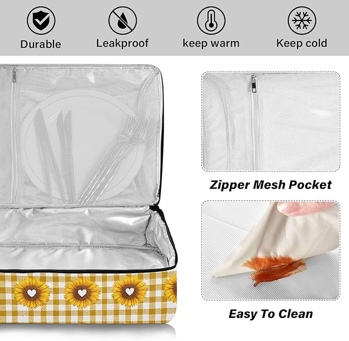 Casserole Carrier Cute Sunflower and Heart PrintInsulated Casserole Carrier for Hot or Cold Food Thermal Lunch Tote for Potluck Parties Picnic Beach Fits 9 x 13 Inches Baking Dish