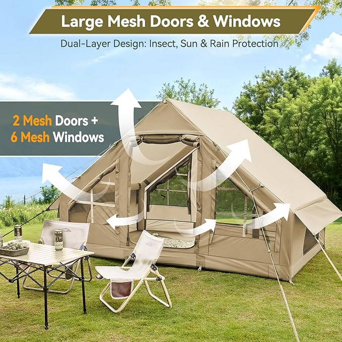 Inflatable Camping TentEasy Set up with Electric Air Pump Waterproof Blow Up Tent for Adults Portable Outdoor for Camping&ampHiking
