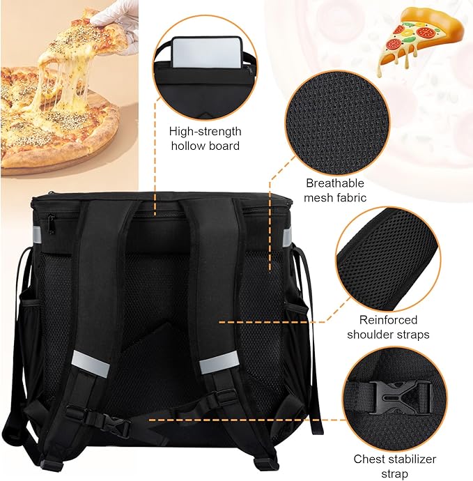 Food Delivery Backpack Expandable Delivery Backpacks for Hot/Cold with Reflective Strips and Cup Holder. Bike Delivery Bag Backpack Suitable for Uber Eats DoorDash and Camping