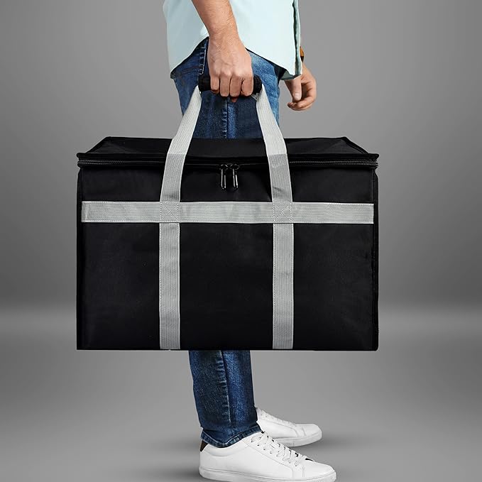 Insulated Food Delivery Bag - 23x14x15 inches - Water-Resistant Interior - Ideal for Commercial Catering - Reusable Grocery Bag - Professional and Heavy-Duty - XXL - Black