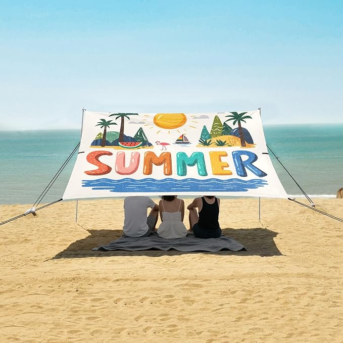 Bolaz Beach Canopy Tent Sun Shade9'×10.5' Large Family Beach Shade UPF50+- Outdoor Shade for Camping Trips FishingWatercolor Summer