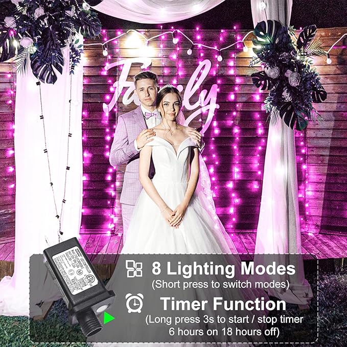 100FT 300 LED Christmas Lights Pink Outdoor String Lights with 8 Modes Waterproof Plug in Connectable String Twinkle Lights Green Wire for Indoor Patio Garden Love Party Decorations