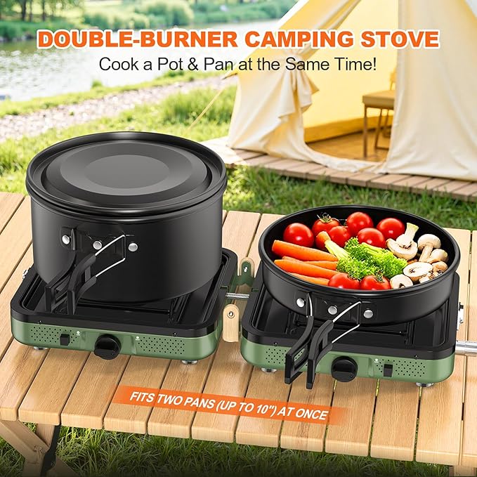 Propane 2-Burner Foldable Camping Stove with Carry Bag Portable Propane Camp Stoves with Adjustable Burners &amp Piezo Ignition for Outdoor Cooking Tailgating Backyard Gathering(Griddle Not Includ