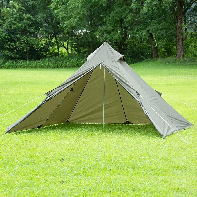 Camping Teepee Tent - Ultralight Backpacking Tent for 1 Person Waterproof With Mosquito Net Included Solo Green