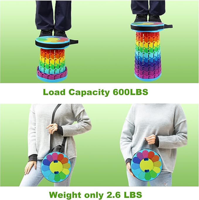 Portable Collapsible Stool with Swivel CarabinerH 18.1 More Sturdy and Lightweight Camping Telescoping Stool for Mountain Hiking BBQMax Load Capacity 600LBs