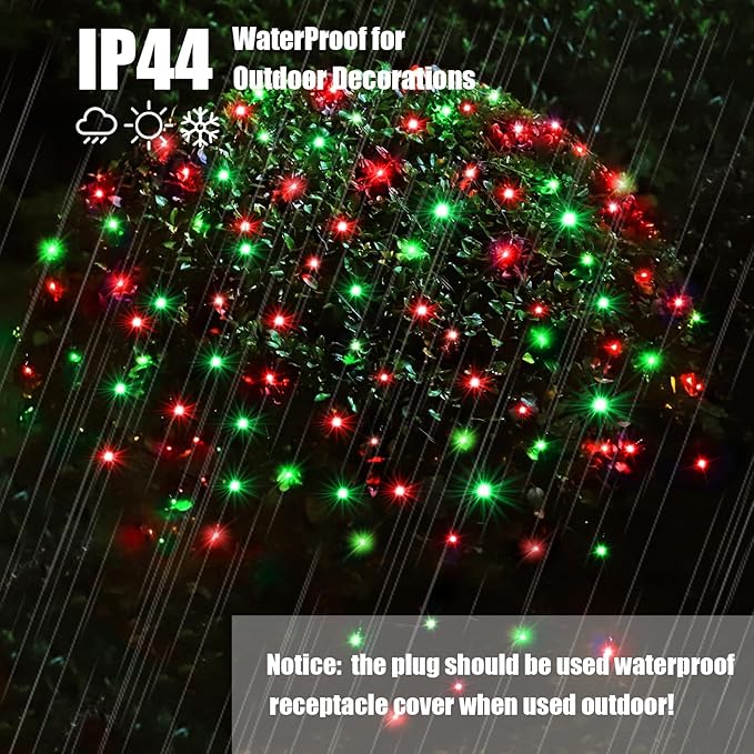120Led Christmas Net Lights Outdoor 5ft x 6ft Connectable 8 Modes Waterproof 29V Plug in Black Wire Mesh Net Christmas Lights for Bushes Shrubs Yard Trunk Xmas Tree Christmas Decorations (Red&ampGr