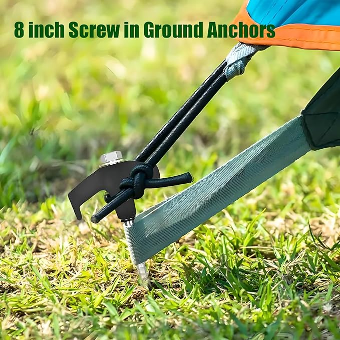 8” Screw in Tent StakesDrillable Tent Stakes Heavy DutyCamping Tent Stake Screw with 13ft Rope 13mm Hex Head DriverStorage Bag for OutdoorCampingDog Anchors (16 Black)