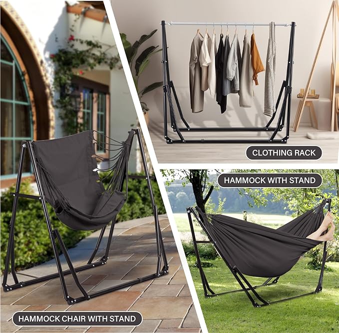 GDY Hammock Chair with Stand 550 lb Capacity Easy Set Up with Carrying Bag Portable for Travel/Backpacking/Beach/Backyard Grey.