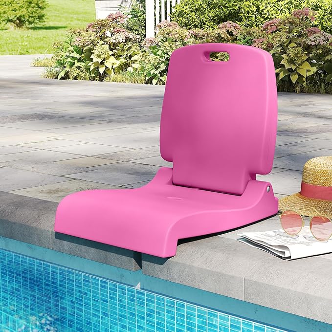 GYMAX Foldable Poolside Chairs for Edge of Pool Portable Pool Chair with Handle Drainage Hole Lightweight Folding Flip Seat for Beaches Camping Fishing Tailgating Lawn (Bright Pink1)