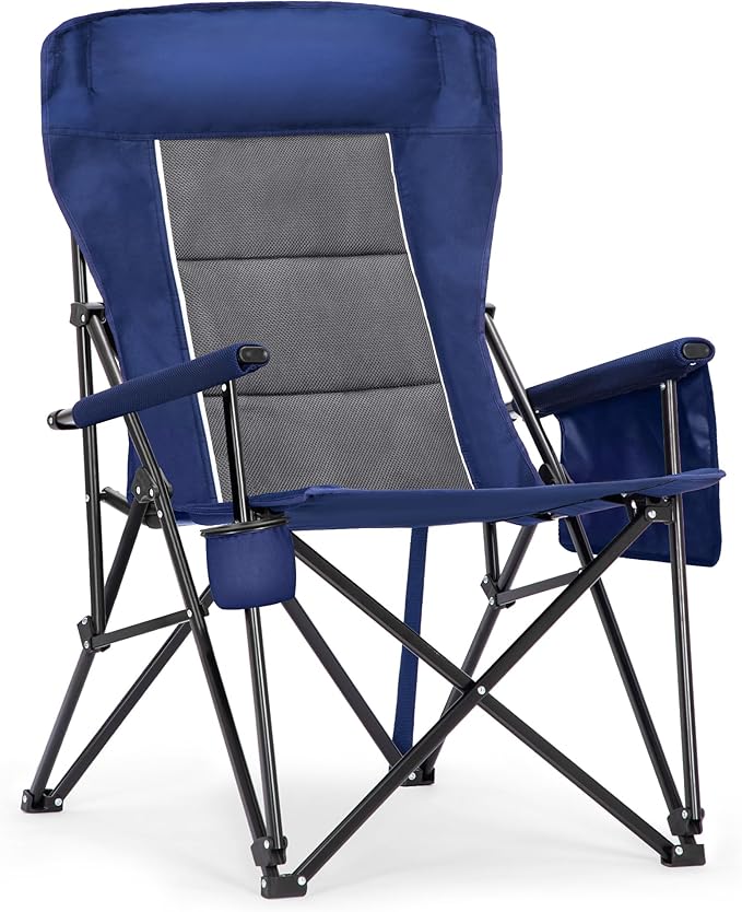 ALPHA CAMP Heavy Duty High Back Camping Chairs with Cup Holder Oversized Folding Chair Outdoor Chair with HeadrestLawn with Side Pocket for Lawn Sports and Fishing 500lbs