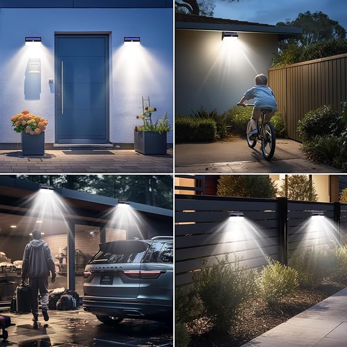 5 Pack 368 LED Solar Lights Outdoor Motion Sensor Solar Fence Light with 3 Lighting Modes Solar Powered Security Lights Waterproof for Outside Yard Wall Garden Backyard Step Garage