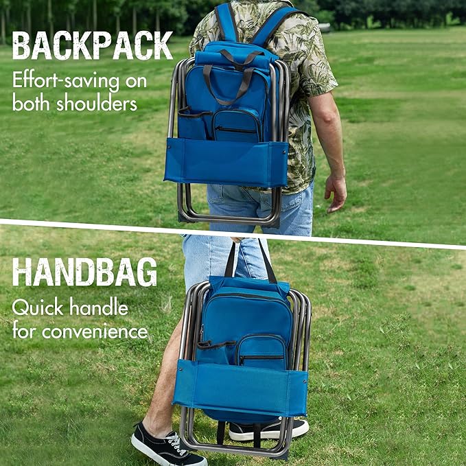 PORTAL Backpack Cooler Chair Fishing Chairs with Backrest Folding Camping Stool Compact for Outdoors Hiking Hunting Travel Supports 225 lbs Capacity