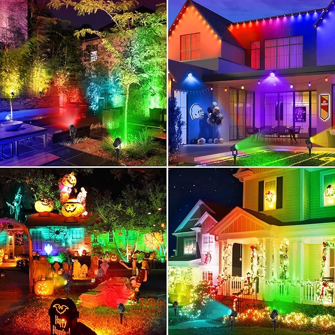 Solar Spotlights Outdoor Waterproof RGB Landscape Spotlights Christmas Decorative Solar Spot Lighting for Garden Yard Pathway Lawn Poolside Party 4-in-1 Mounted (RGB 2 Pack)