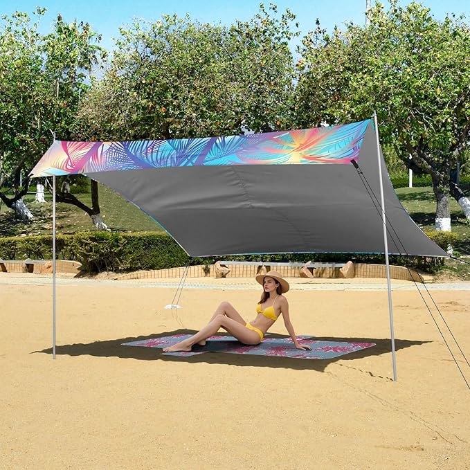 Beach Tent Sun Shelter Rainbow Coconut Trees Lightweight &amp Easy Setup Beach Shade Canopy for Camping Fishing