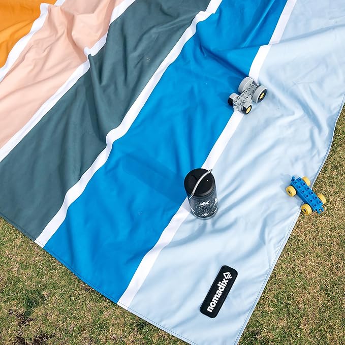 Nomadix Festival Blanket - Perfect for Picnics Camping &amp Lawn Seating - Plush Top &amp Water Resistant Base - Made with Post Consumer Recycled Materials - Stripes Retro - 60:x 72